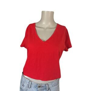 Red Cropped V-Neck Tee Basic Fitted Crop Top Y2K Baby Tee Casual XL